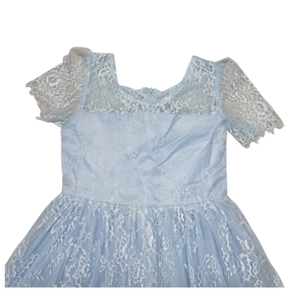 TRISH SCULLY Girls Blue Lace Party Dress Size 10 NWT Floral Special Occasion